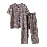 Ženska dva pidžama set majica i duge hlače Trendi odjeću Ljeto odmore Žene Ljeto obrezane hlače Gumb Cardigan Printing Ležerne prilike Dva odijela Red XL