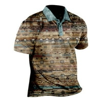 FOPP prodavač Western stil muški tiskani kratki rukav Flip Tip gumb modna labava majica svijetlo smeđa
