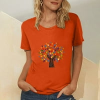 Lovskoo Ljetni vrhovi za žene Trendi bluze za odrasle okrugli vrat Štampanje Ležerne prilike majica Narančasta