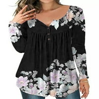 Uerlsty ženska ležerna cvjetna bluza za bluzu jesen dugih rukava okrugli vrat pulover tunike