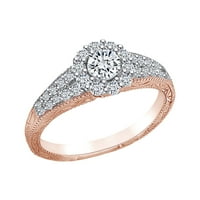 Carat Okrugli oblik Bijeli prirodni dijamantski halo klasterski prsten za angažman u 14K čvrstih ruža Zlatni prsten veličine 7