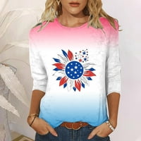 Jsaierl ženska dana neovisnost ljeta Slatka majica s slatkim rukavima Patriotske crvene bijele i plave grafičke majice Flowy Okrugli bluze za izrez majice