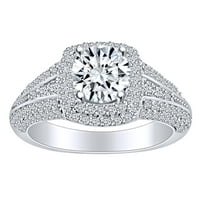 2. Okrugli oblik karata Bijeli prirodni dijamantski zaručnički prsten za klaster u 14K čvrstim bijelim
