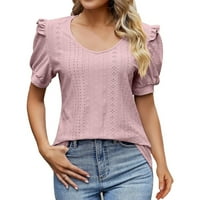 Ženska bluza ružičasti poliester ljeto nova čvrsta boja V retcke rukava s kratkim rukavima, dušo, top