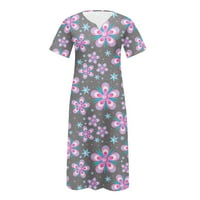 Midi haljine za žene Ljeto plus veličine Boho cvjetni nosač V izrez kratki rukav sa džepovima Duljina koljena