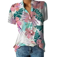 Ljetni vrhovi za ženske ležerne tuničke vrhove majica s kratkim rukavima tiskani gumb dolje niz džepove