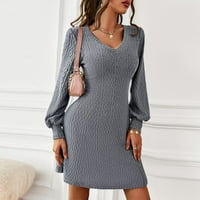 Ženska haljina džemper, V izrez Knit Mini džemper haljine Modni struk Slim Fit Soft For Party za Ležerni kaki, tamno siva, marelica