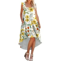 Ljetne haljine za žene bez rukava za tisak cvjetni uzorak s kvadratnim vratom ruffle maxi labavi fit