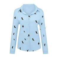Ženske pamučne posteljine labave košulje Trendy odjeća slatka ptica crtani majica jeseni dugi rukav