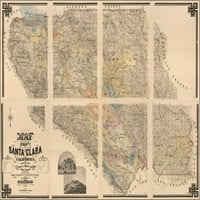 24 X36 Galerija poster, Mapa Santa Clara Karta, Kalifornija 1890