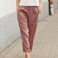 Dianli ženske hlače High struk ženske elastične ležerne pamučne patvene pantalone sa džepom plus veličine udobne labave hlače na otvorenom pune hlače ravne pantalone