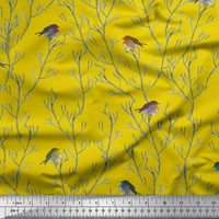 Soimoi Orange Rayon tkanina podružnica i flycatcher ptica dekor tkanina tiskano dvorište široko