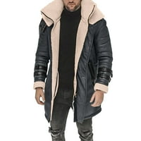 Muškarci plus veličina zimski kaput rever ovratnik dugih rukava kožna jakna vintage zgušnjava kaput ovčja jakna za muškarce