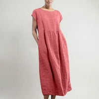 Women plus veličine čišćenje ženske modne čvrsto-bez rukava okruglo retro dugačka haljina crvena