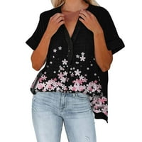 Ženski vrhovi ženske modne V izrez Labavi kratkih rukava vrhova nepravilna majica za tiskanu majicu crne m