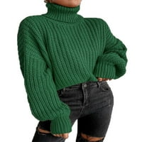 Pulover s dugim rukavima za žene labave šik džemper elegantni pleteni džemperi visoki vrat zeleni l