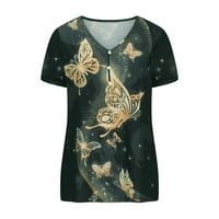 Plus veličine za žene Ljetni estetski leptir gumb za ispis niz šuplje majice s kratkim rukavima