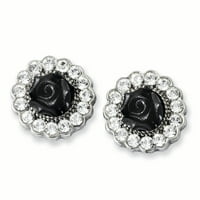 Srebrni ton crno cvijeće i jasne kristalne minđuše mjeri 17x široke poklone nakita za žene