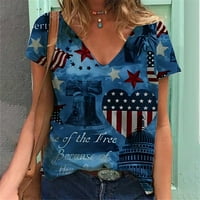 4. jula vrhovi za žene V-izrez T-majica modna kauzalna vintage ljubavna bluza Ljetni vrhovi kratkih