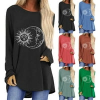 Ženske dukseve s dugim rukavima Sunce Moon Graphic Pulover Thirt džepovi Ležerne prilike labavih bluza
