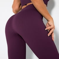Ženska besprijekorna pletena punjena u boji punjene boje prozračne pantalone s devet tona visokog elastičnih sportova tekući joga hlače ljubičaste m