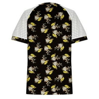 SKSLOEEG Bluze za žene MESH Vintage cvjetni print TOPLS Puff kratkih rukava Bluze V izrez Loso Fit T-majice Bluze, žuti L