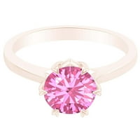 Simulirani ružičasti turmalinski solitaristički prsten 14K ružičasto zlato preko sterlinga srebra-7,5