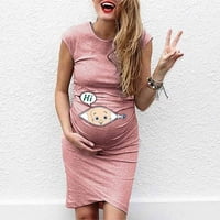 Giligiliso klirence materinstvo 95% poliester, 5% Spande odjeća za ženske trudnice bez rukava srednje i dugom tiskane okrugle vrata za trudnička haljina trudnoća