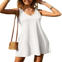 Luxplum dame tenk V izrez ljeto plaža sandress solid boja kratke mini haljine havajska zabava bijela