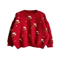 Allshope Women Božićni džemper Loose dugih rukava Crewneck Plit Top Fashion Jesen Zimska odjeća, Crveno