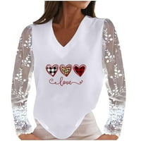 Y2K odjeća za ženske patch patchwork V-izrez pulover srca bluza za ispis srca bijela s