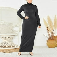Žene plus veličina Arapske pletene haljina dugih rukava Turtleneck haljina Soild Stretch Slim Crna 4xl