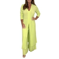 LisingTool vježba za žene Dame casual modne šifonske pantalone s dugim rukavima dva seta za žene odjeću žuta