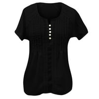 Ženski vrhovi na klirensu Žene Čvrsti V-izrez Crochet ušice kratkih rukava Ležerne majice Bluze Crne m