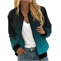 Jakovska jakna s dugim rukavima za žene rever patentni zatvarač čvrste boje tiskani džepovi gradijentni casual kratki kaput