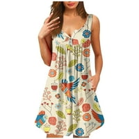 Haljina za ženske haljine ljetne naleted mini haljina slatka bez rukava Flowy Beach Tunic Tunne haljina V Vrat Haljina okupljanje