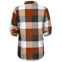 Prodaja ženske plaćene košulje dugih rukava boja patchwork casual labav bluza V-izrez na vrhu pulover tinejdžera modna odjeća narandžasta xxxl