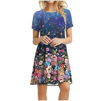 Žene Ljeto Linijska haljina cvjetna print kratkih rukava CrewNeck majica Stretch casual mini haljina