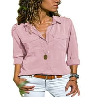 Paille ženske džepove bluze vrhovi dolje majica s majicom labava plaža Tunika košulje ružičaste US 2XL