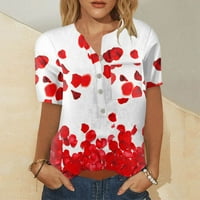 Plus veličine za žene ženski V-izrez kratki rukav cvjetni dame bluze casual majice za žene crvene m