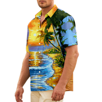 Havajska majica ulje slikanje zalazak sunca palmih stabala s kratkim rukavima ljetna plaža casual gumb-down