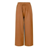 HANAS Hlače Ženske ljetne ležerne pantalone za široku nogu Elastična struka Loatne hlače sa džepom Narančasta