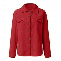 Xinqinghao ženske rubene jakne kaput kaput od solidne boje kaput obrezane dugih rukava sa džepovima Crveni XL