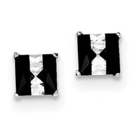Sterling Silver Rodium-Crno-bijelo kubic cirkonije kvadratne minđuše