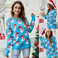 Božićni džemper za žene prevelicirani simpatični ispisani klasični pleteni pletenje dugih rukava s dugim rukavima, pulover bluza vrhova