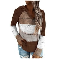 Hoodies za žene Jesen zimske modne žene casual patchwork V-izrez dugih rukava s kapuljačom džemper za bluze