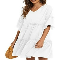 Sanviglor Dame Mini haljina Polka Dots Skraćene haljine Polupansion Summer Beach Sendress casual odmor bijeli XL