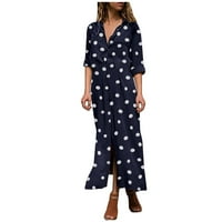 Noćne haljine za žene V-izrez Dugme Pocket Dot Print dugih rukava Duga haljina mornar