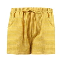 Ženske ljetne pamučne ležerne prugaste šorc džepne hlače žute m