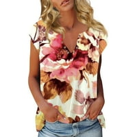 Ljetni vrhovi ženske modne casual boho cvjetni majica Casual majica s kratkim rukavima V izrez
